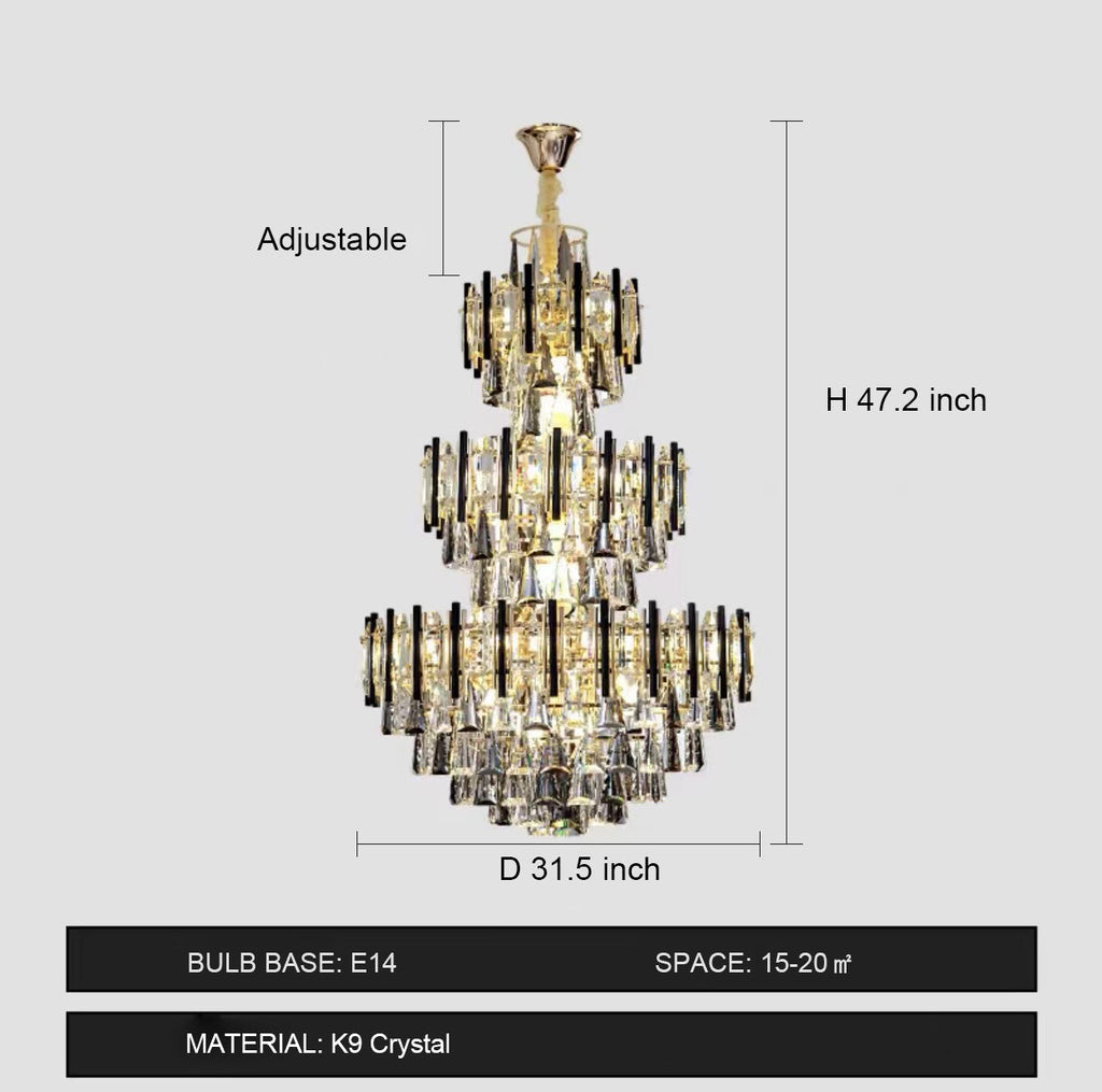 Foyer 3 Layers Extra Large Crystal Chandelier for Living Room Staircase Ceiling Lighting
