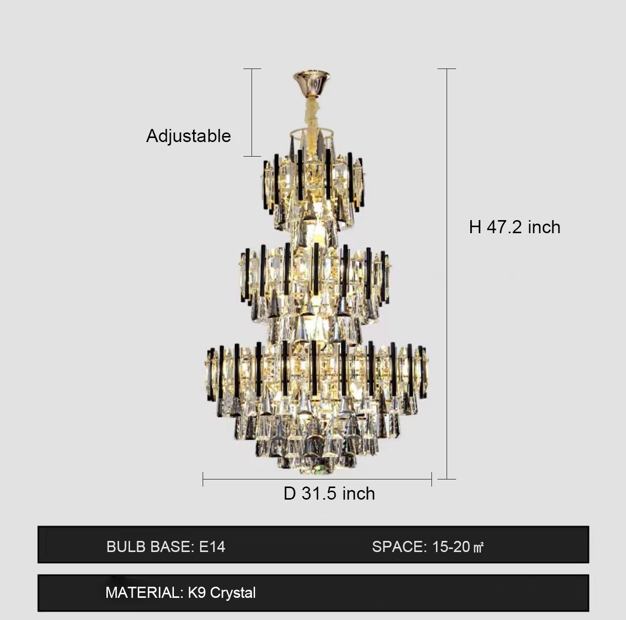Foyer 3 Layers Extra Large Crystal Chandelier for Living Room Staircase Ceiling Lighting