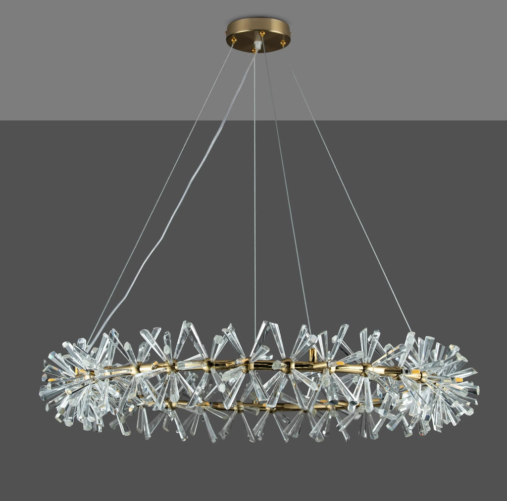Round Wheel Frozen Ice Crystal Chandelier Light with K9 Crystals for Living Room Dining Hall
