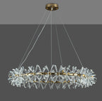 Round Wheel Frozen Ice Crystal Chandelier Light with K9 Crystals for Living Room Dining Hall