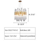 Luxury Illumination Crystal Pendant Light with Metal Finish, Round and Rectangle Shapes for Modern Minimalism