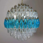 Murano Chandelier – Poliedri – 140 Glass – Transparent / blue