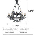 Vintage Iron Simple Candle Art Chandelier for Living Room / Villa / Stairs