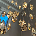 Antique Brass Irregular Cutting Diamond Multi-Drop Suspension Chandelier with Mirror Shades