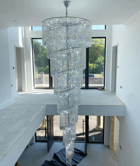 Extra Large Spiral Tiered Long Crystal Chandelier Luxury Crystal Tassel Light for Staircase / entryway