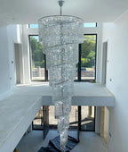 Extra Large Spiral Tiered Long Crystal Chandelier Luxury Crystal Tassel Light for Staircase / entryway
