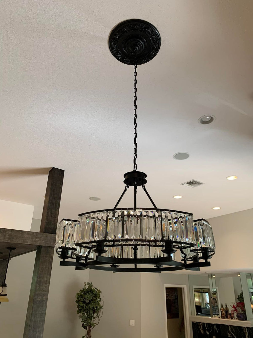 Crystal and Metal Triangular Prism Ceiling Chandelier 6 / 8 / 10 / 12-Light Modern Finish