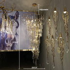 Modern Oversized Luxury Copper Crystal Long Crystal Branch Air Bubble Drop Staircase Light