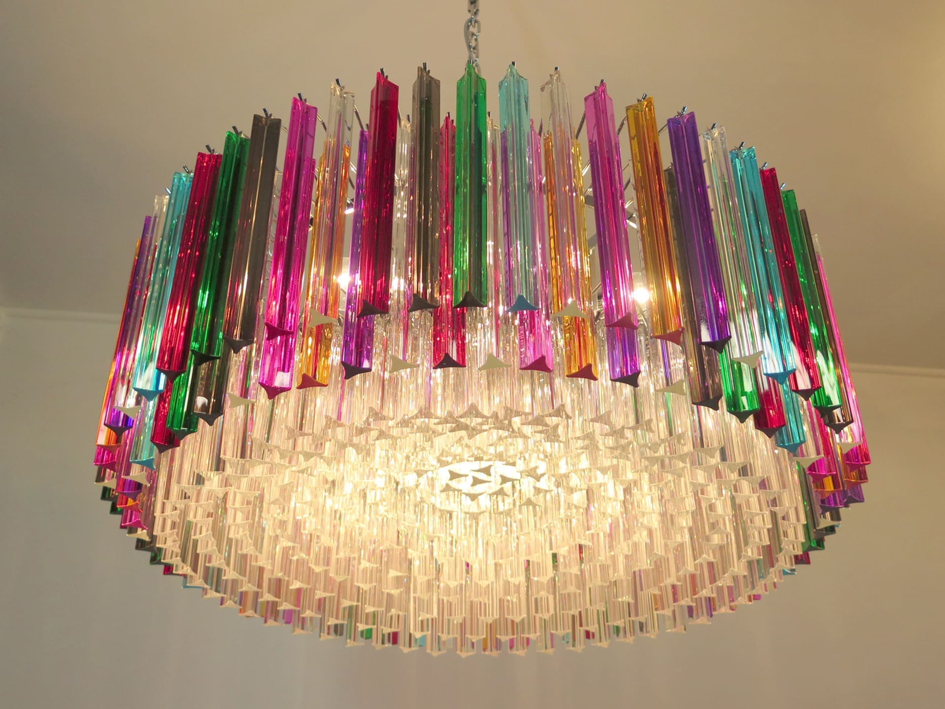 Murano Glass Chandelier – Triedri Round – 391 Prisms – Multi