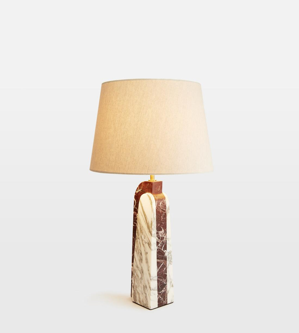 White Marble Table Lamp with Linen Shade - Erhaus product image 2
