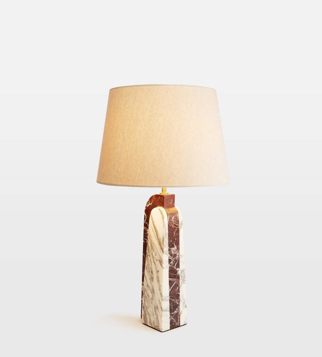 White Marble Table Lamp with Linen Shade - Erhaus product image 2