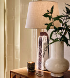 White Marble Table Lamp with Linen Shade - Erhaus product image 1