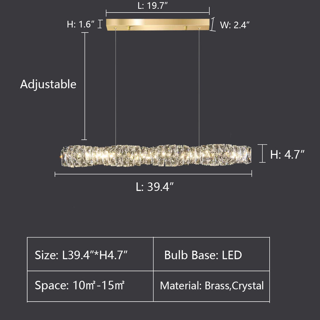 Nordic Light Luxury Rectangular Brass Pendant with K9 Crystal for Dining Room and Kitchen Island