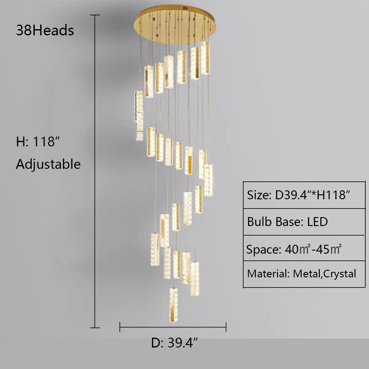 Extra Large Modern Spiral Crystal Ceiling Light Decoration for Staircase / High Ceiling Living Room / Hotel