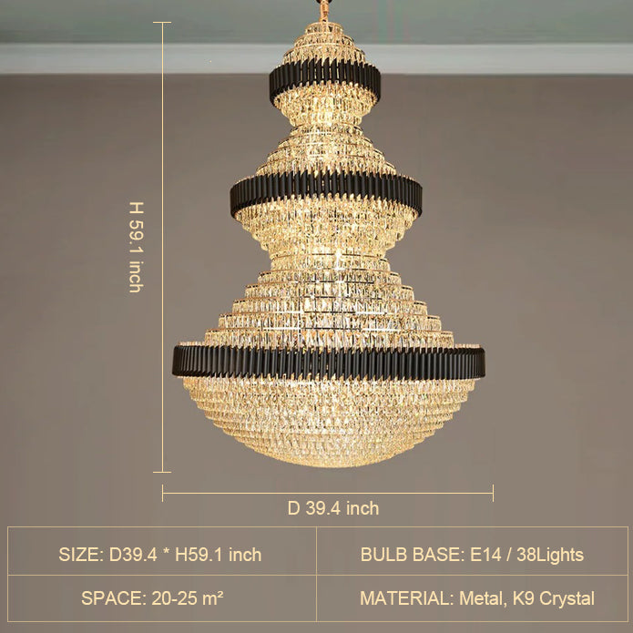 Modern Black Iron Crystal Chandelier for Foyer Staircase Luxurious Design Ceiling Light