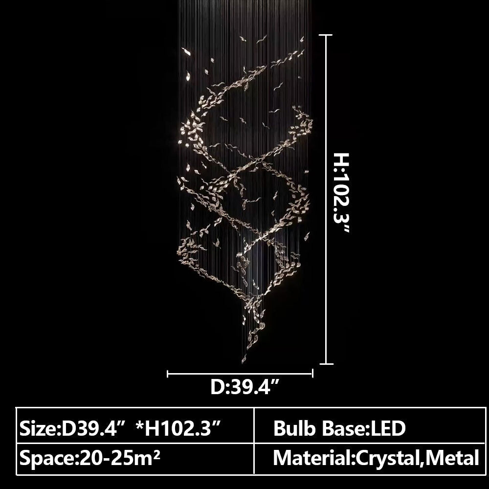 Extra Large Luxury Art Double Spiral Creative Crystal Chandelier for High-Ceiling Foyer / hallway / entryway