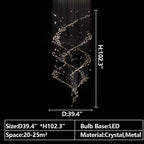 Extra Large Luxury Art Double Spiral Creative Crystal Chandelier for High-Ceiling Foyer / hallway / entryway