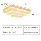 Extra Large Three Layers Rectangular Luxury Flush Mounted Crystal Chandelier for Living Room