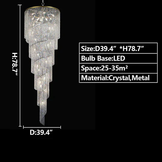 Extra Large Spiral Tiered Long Crystal Chandelier Luxury Crystal Tassel Light for Staircase / entryway