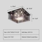 Modern Black Glass Tassel Crystal Pendant Flush Mount Chandelier for Living Room / bedroom / study