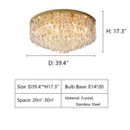 Oversize Stainless Steel Flush Mount Crystal Chandelier with Tiered Design for Living Room Bedroom