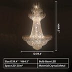 Empire Extra Large French Classic Multi-Tiered Crystal Chandelier with Metal Finish and Lotus-Shaped Design