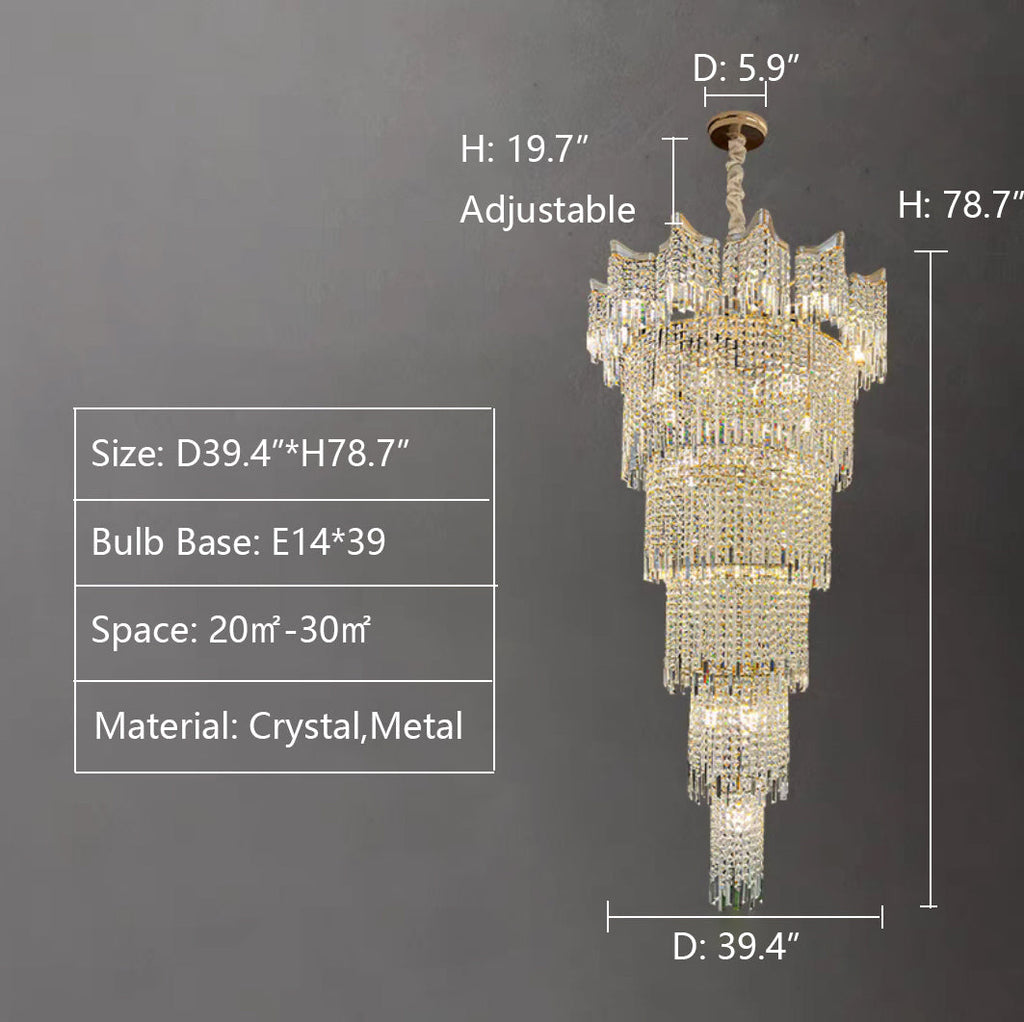 Extra Large Luxury Multi-Tiered Crystal Chandelier in Gold Finish for Foyer / staircase