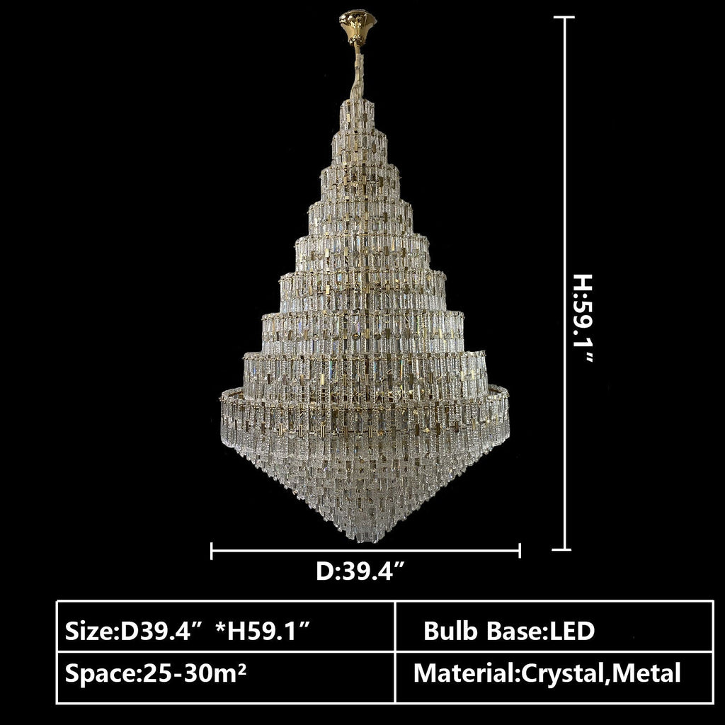 Oversized Multi-Layers Honeycomb Luxury Crystal Chandelier in Gold Finish for Big