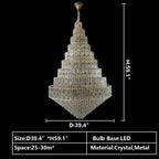 Oversized Multi-Layers Honeycomb Luxury Crystal Chandelier in Gold Finish for Big