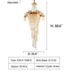 Extra Large Retro Luxury Full Copper Crystal Chandelier for Staircase / Duplexes / Villas