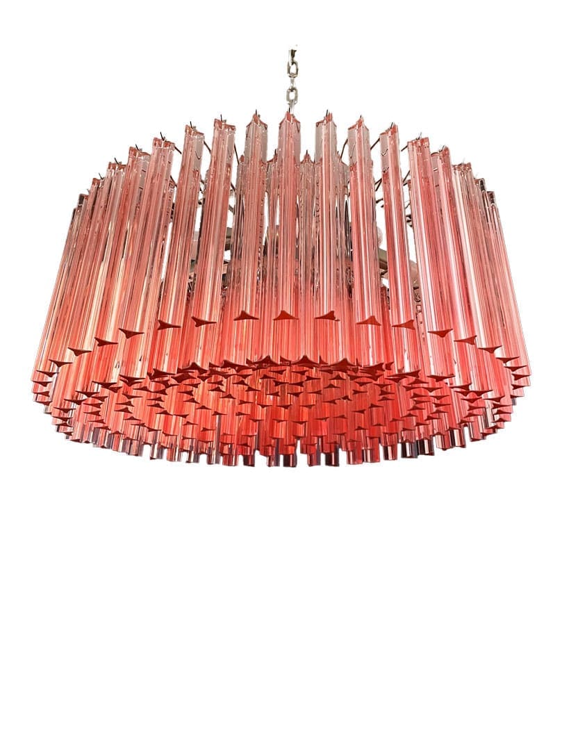 Murano Glass Chandelier – Triedri Round – 265 Prisms – Pink