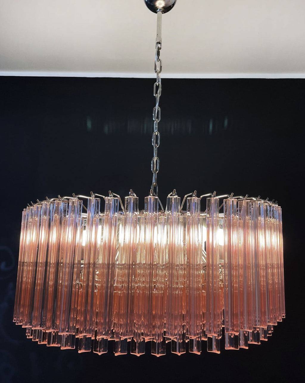 Murano Glass Chandelier – Triedri Round – 265 Prisms – Pink