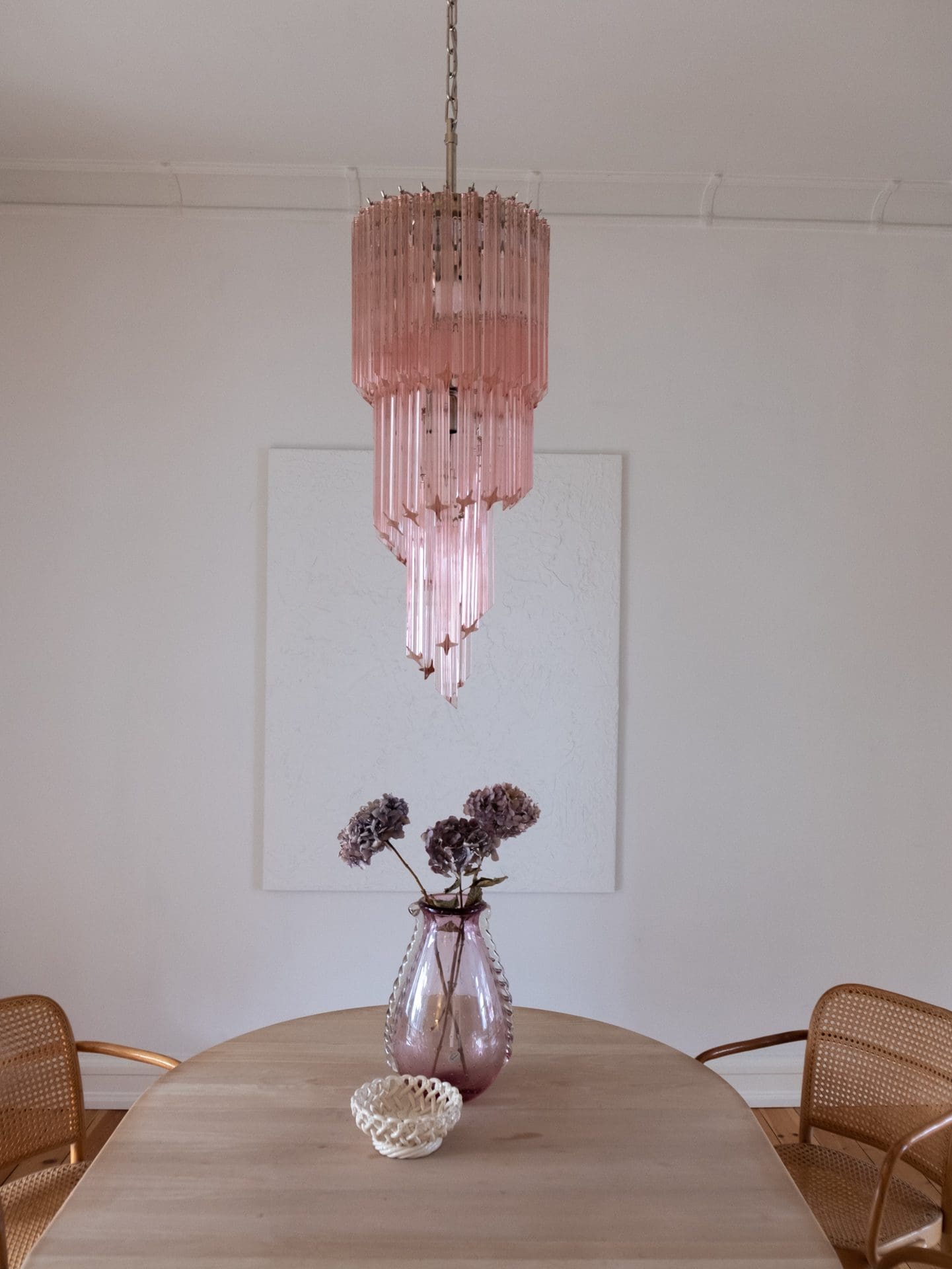 Murano Glass Chandelier – Spiral – 54 Prisms – Pink