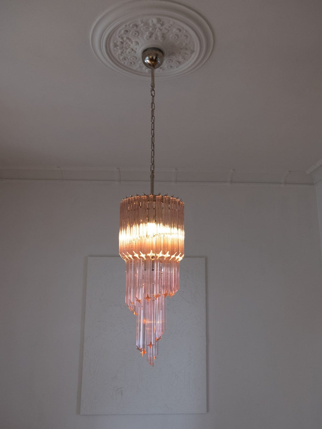Murano Glass Chandelier – Spiral – 54 Prisms – Pink