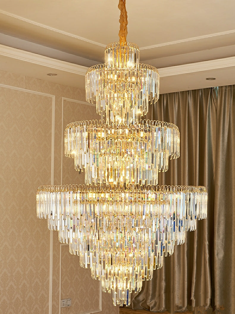 Luxury 3-Layer Round Crystal Chandelier with K9 Crystal and Metal Finish for Living Room and Foyer