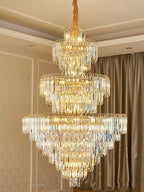 Luxury 3-Layer Round Crystal Chandelier with K9 Crystal and Metal Finish for Living Room and Foyer