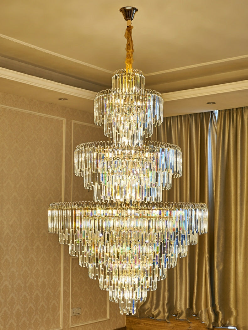 Luxury 3-Layer Round Crystal Chandelier with K9 Crystal and Metal Finish for Living Room and Foyer
