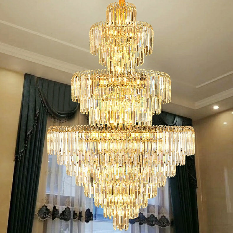 Luxury 3-Layer Round Crystal Chandelier with K9 Crystal and Metal Finish for Living Room and Foyer
