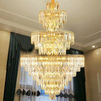 Luxury 3-Layer Round Crystal Chandelier with K9 Crystal and Metal Finish for Living Room and Foyer