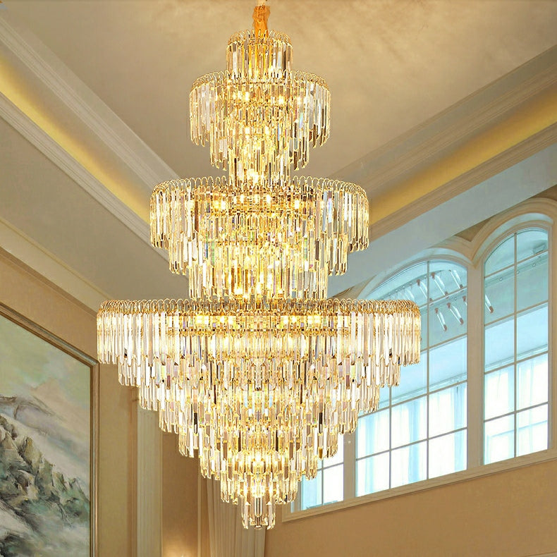 Luxury 3-Layer Round Crystal Chandelier with K9 Crystal and Metal Finish for Living Room and Foyer