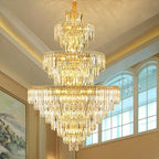 Luxury 3-Layer Round Crystal Chandelier with K9 Crystal and Metal Finish for Living Room and Foyer