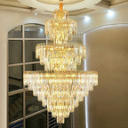 Luxury 3-Layer Round Crystal Chandelier with K9 Crystal and Metal Finish for Living Room and Foyer