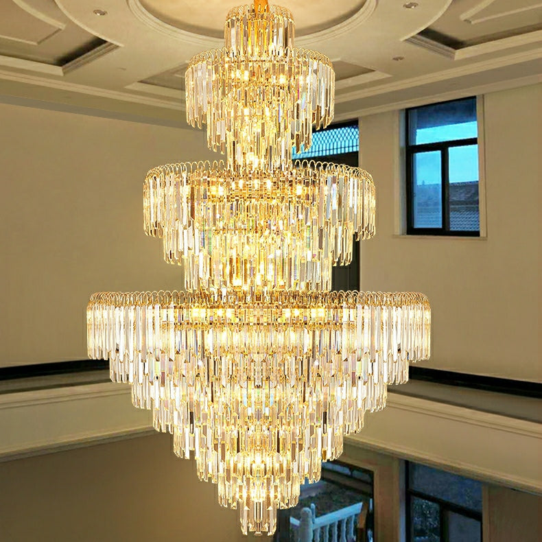 Luxury 3-Layer Round Crystal Chandelier with K9 Crystal and Metal Finish for Living Room and Foyer