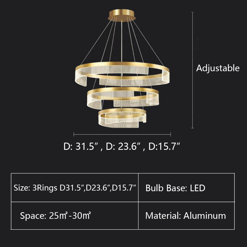 Modern Round Aluminum and Acrylic Chandelier, Designer Recommended Ceiling Light for Living Room Bedroom
