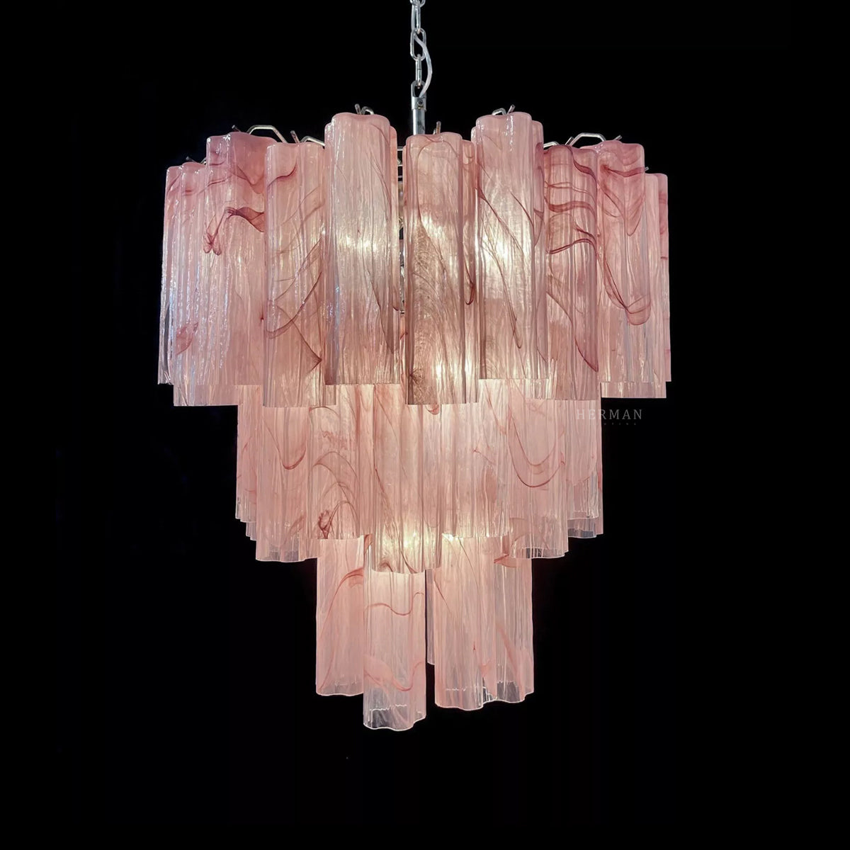 Murano Glass Chandelier – 48 Tubes – Alabaster Pink
