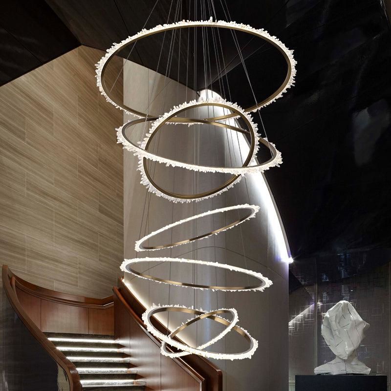 Rose Rock Crystal Multi-Rings Chandelier Modern Chandelier Staircase