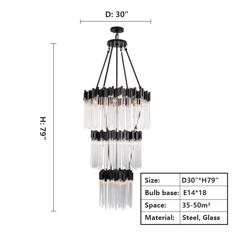 Large Elegant Multi-Layers Glam Glass Chandelier for High-Ceiling Staircase / entryway / living / meeting Room