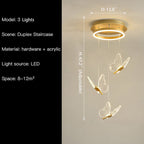 Nordic Butterfly Chandelier Luxury Foyer Staircase Ceiling Light for Living / Dining Room