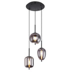Modern Rectangular Smoky Gray Glass and Metal Chandelier for Dining Room & Kitchen Island