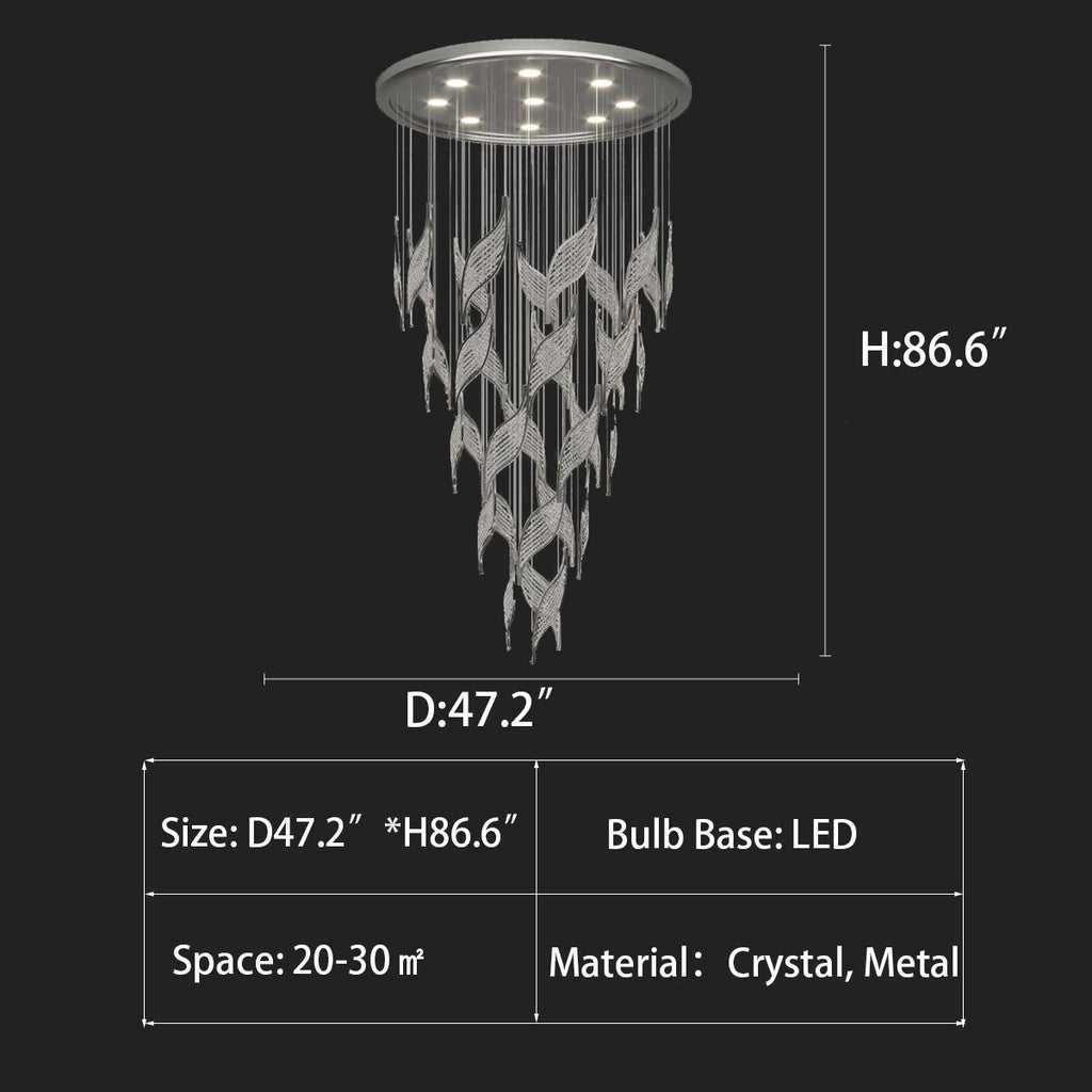Modern Light Luxury Multi-Layered Openwork Leaf Crystal Chandelier for Living Room / Staircase / duplex